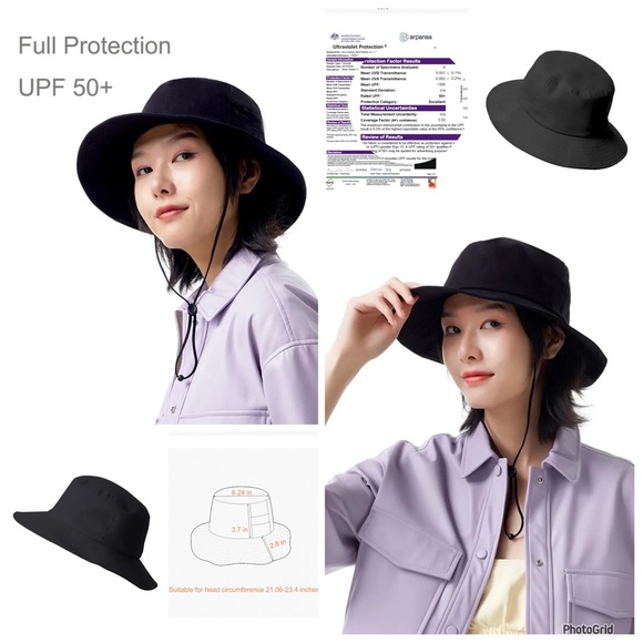 Oh Sunny black bucket fisherman hat with arm covers & bag carrier NWT - Picture 1 of 8